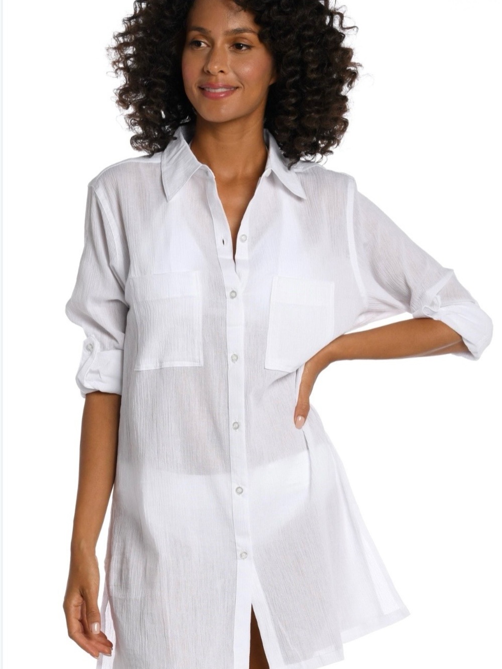 La Blanca Coverup 100% Cotton Island Fare Camp Shirt Coverup Size - Large *NWOT*